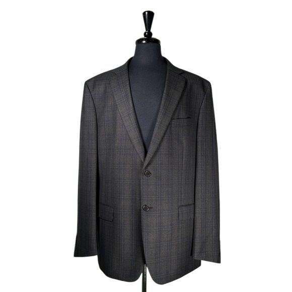 Lauren Ralph Lauren Black Label Mens 48L Gray Plaid Wool Blend Stretch Tailored